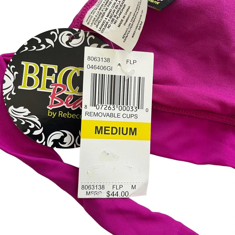 Becca Barbiecore Hot Pink Halter Swim Top Women size Medium NEW - Picture 4 of 5